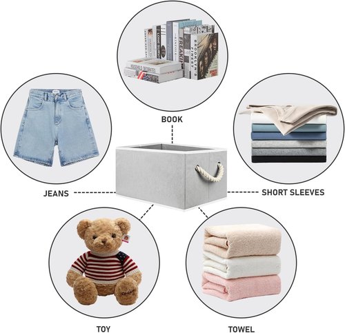 Closet Storage Bins - Linen Organizers for Shelves | Collapsible Gray Baskets, 4 Pack