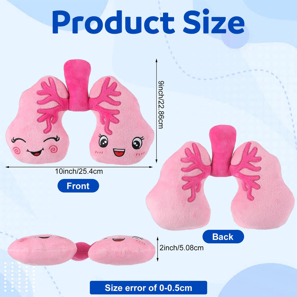 RoundFunny Soft Breathing Stuffed Animal Respiratory Therapist Gifts Pink Plush Lung Toy Organ Pillow Cute Anatomical Science Medical Gift Plush Lung Cancer Awareness Products, 10 x 9 x 2 Inch