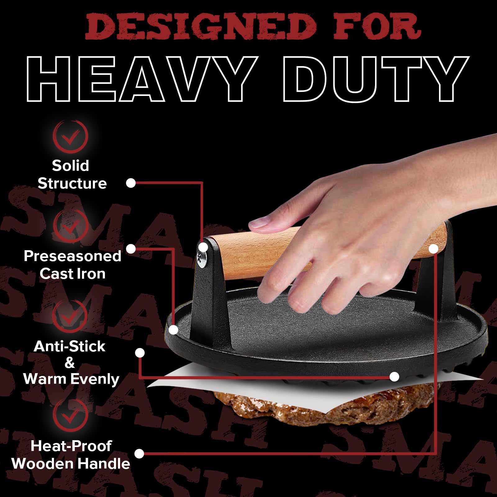 Grilliance Smash Burger Press Kit, 3 in 1 Hamburger Press Patty Maker, Black Cast Iron Burger Press Round & Rectangle, 100pcs Wax Paper for Grill, Griddle, Flat top, Kitchen, Cooking