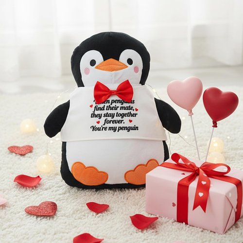 QIONG MENG Valentines Day Penguin Pillow When Penguins Find Their Mate Gift Throw Pillows Penguin Plush Gifts for Adults Women Men Wife Husband Boyfriend Girlfriend