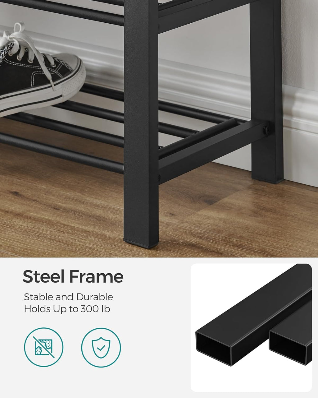 SONGMICS Shoe Bench - Modern Storage Solution with Cushion | Space-Saving Design in Dark Gray and Ink Black