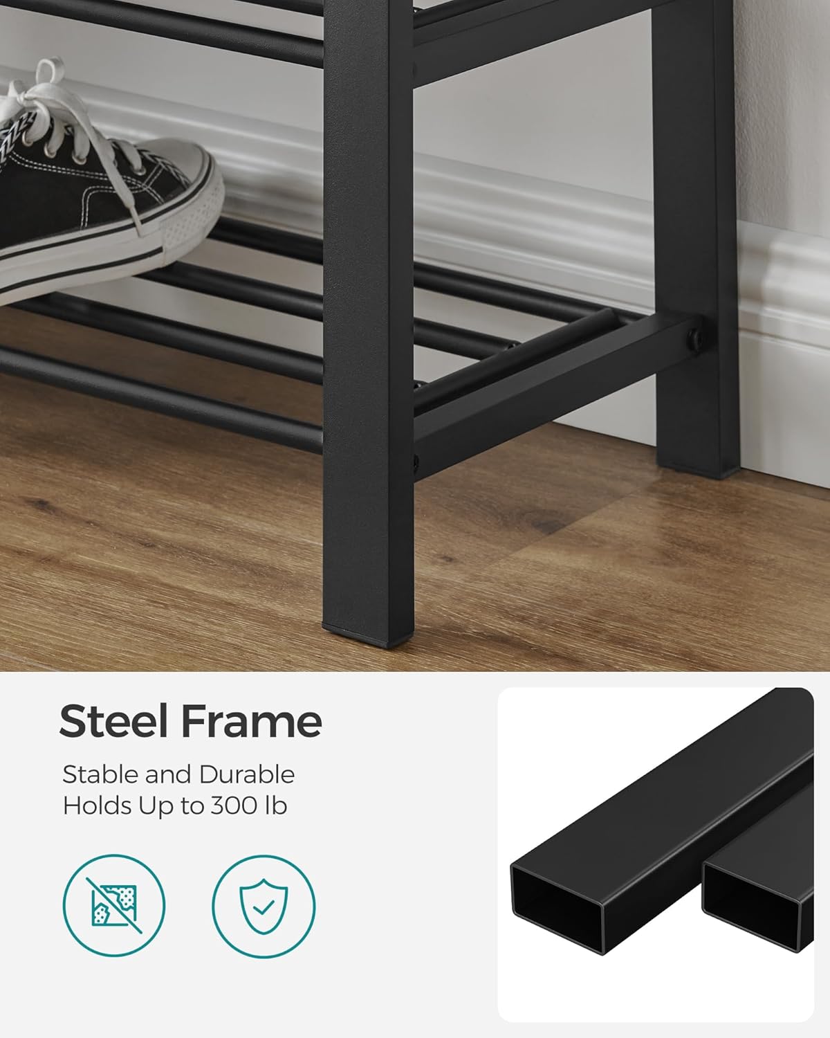SONGMICS Shoe Bench - Modern Storage Solution with Cushion | Space-Saving Design in Dark Gray and Ink Black