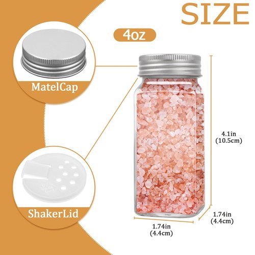 ZUFECY 4oz Glass Spice Bottles with Shaker Lids, Restaurant & Home Kitchen Storage | Square Air-Tight Containers for Spices, Salt, Pepper (Set of 6, 120ml)