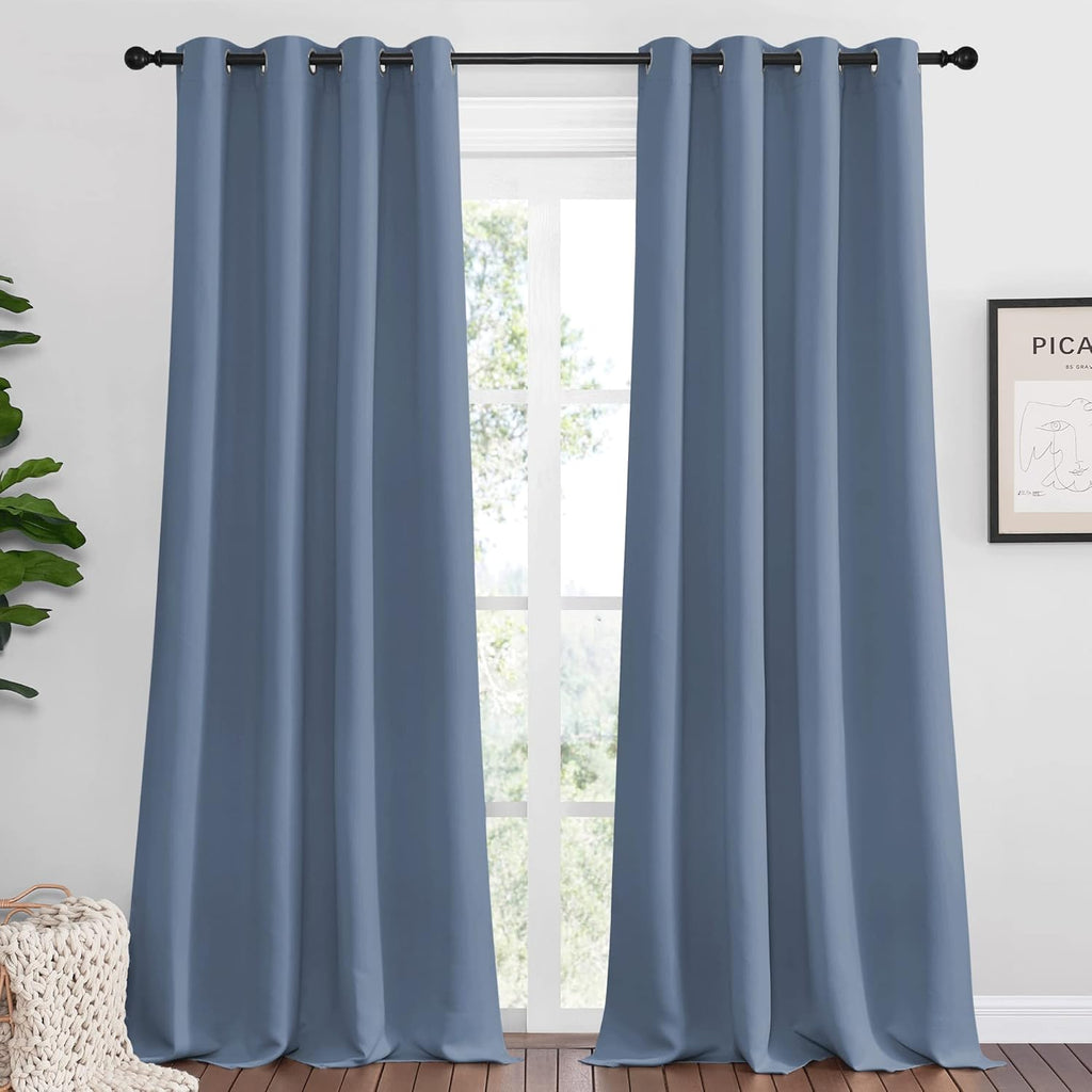 NICETOWN Room Darkening Curtain Panels - Thermal Insulated Blackout Draperies | Stone Blue, 90" Length (2 Pieces)