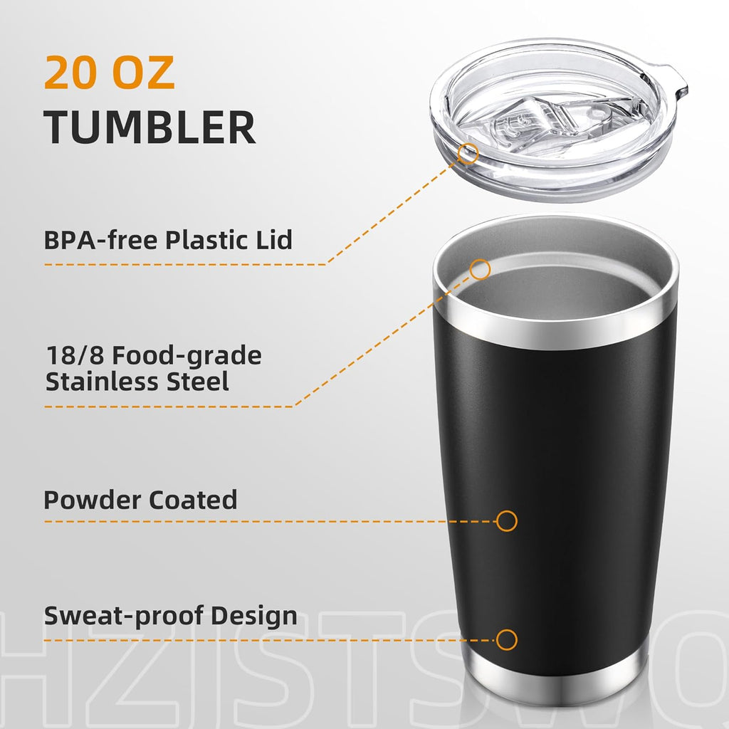 Skiennix 20 Oz Stainless Steel Insulated Tumbler - Double Wall Vacuum Coffee Mug in Black