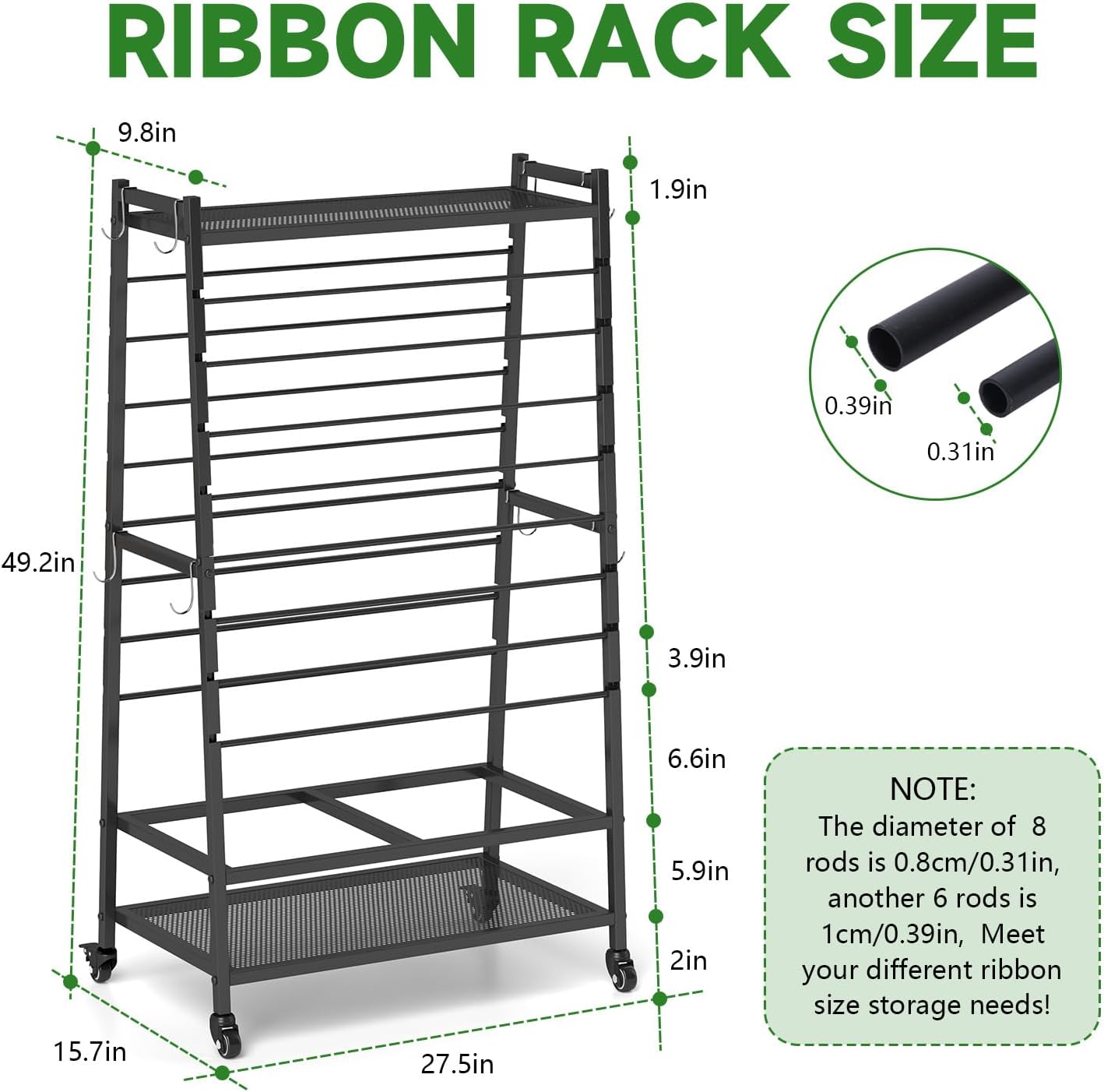 Skiennix Ribbon Organizer - Double-Sided Rolling Rack for Large Capacity Gift Wrap Storage