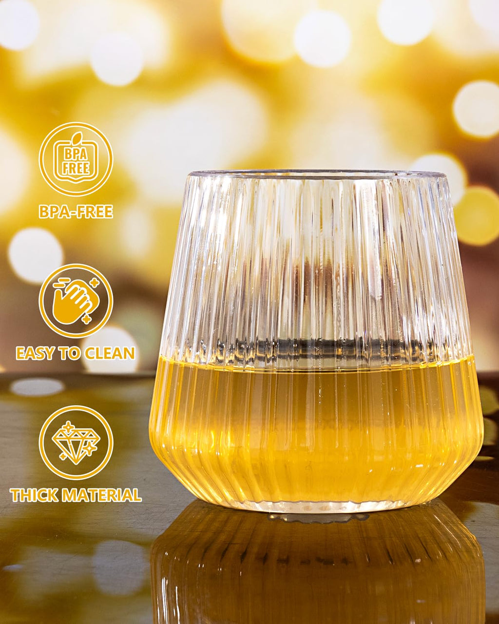 YOUBET 40 Pack Plastic Ribbed Wine Glasses - 14 OZ Clear Thicker Origami Stemless Disposable Wine Glasses - Heavy Duty Unbreakable Vintage Whiskey Cups for Wedding Parties Bar