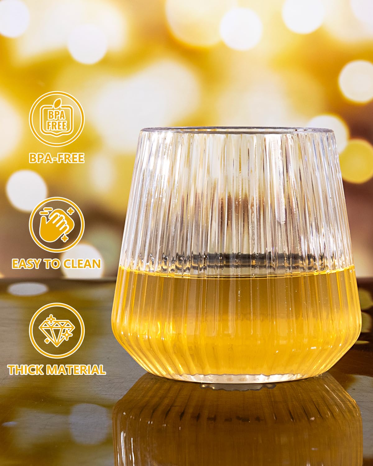 YOUBET 40 Pack Plastic Ribbed Wine Glasses - 14 OZ Clear Thicker Origami Stemless Disposable Wine Glasses - Heavy Duty Unbreakable Vintage Whiskey Cups for Wedding Parties Bar