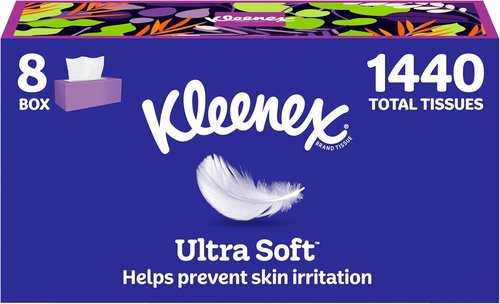 Kleenex Ultra Soft Facial Tissues - 3-Ply Comfort | 8 Flat Boxes, 180 Tissues Each