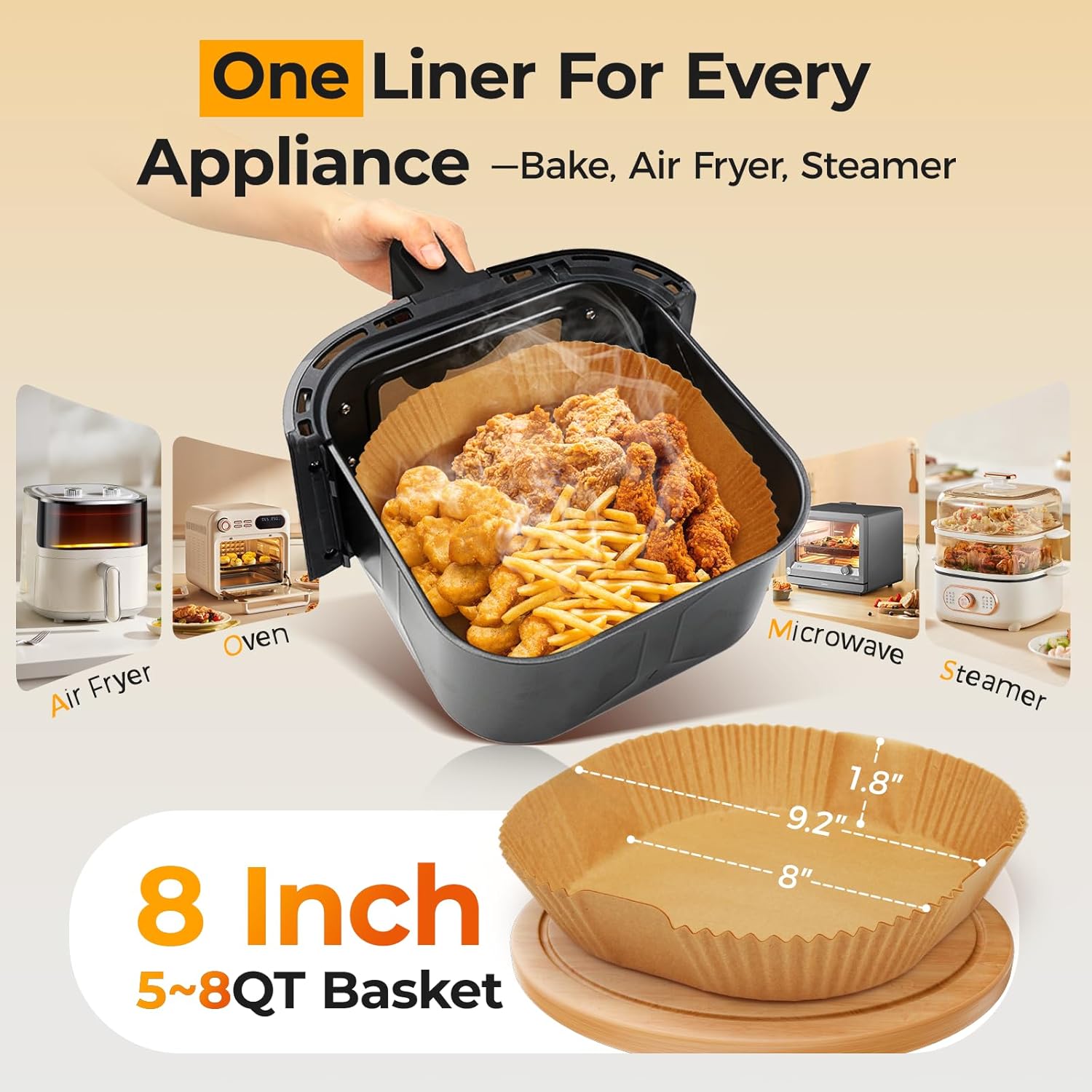 Unbleached Parchment Paper Liners - 500 Pcs Disposable Air Fryer Liners | 8" Square, Non-Stick & Leakproof