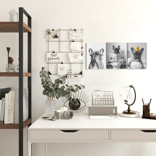 LUKIPOM French Bulldog Wall Art - Funny Canvas Prints Set of 3 for Bathroom Decor | 11x14 Inch Framed