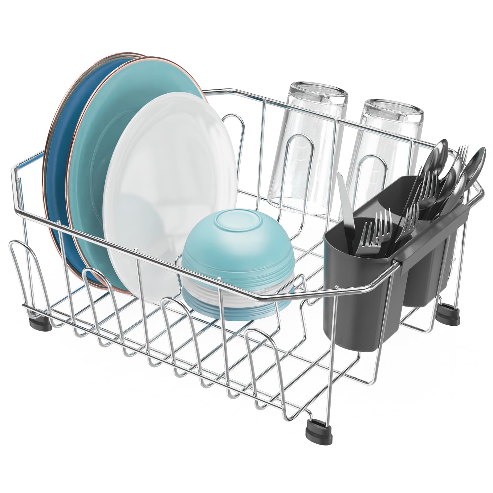 GSlife Small in Sink Dish Drying Rack - Stainless Steel Compact Dish Drainer for RV Kitchen Apartment Sink, Rust Resistant Inside Sink Rack, 1–2 Person Households, 11.6" W x 13.4" L, Silver
