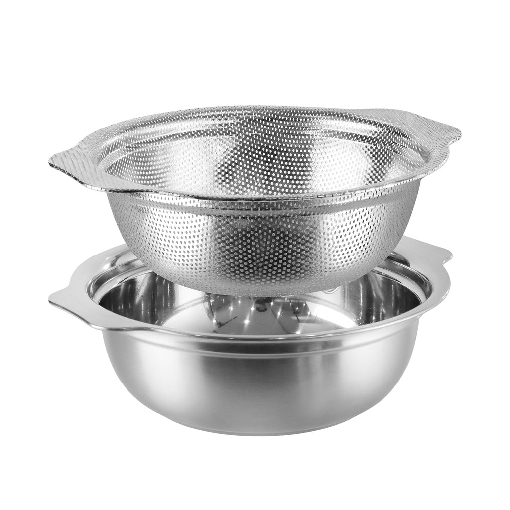 Extra Large 5.5QT Stainless Steel Colander, Large Capacity Rice Colander with Mixing Bowl, Rice Strainer for Vegetables, Fruit, Spaghetti, Pasta Strainer, Dishwasher Safe(2PC)