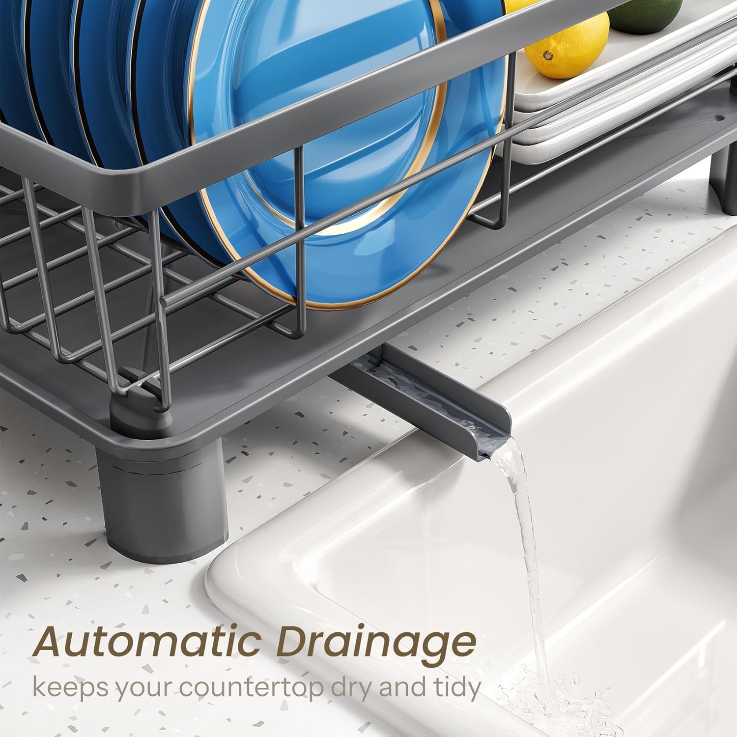 SNTD Dish Drying Rack - Stainless Steel Kitchen Counter Drainer with Utensil Holder | 11" W x 15" L (Grey)