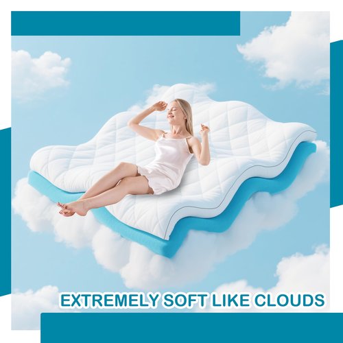 4 Inch Dual Layer Memory Foam Mattress Topper for Pressure Relief and Back Pain, 2" Gel Memory Foam and 2" Cooling Pillow Top Mattress Pad Cover, Medium Support, King Size