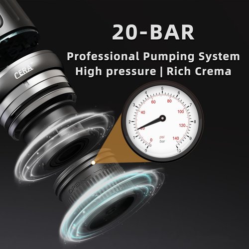 CERA+ Portable Coffee Maker - Electric Espresso Machine with Self-Heating & 20 Bar Pressure | 8 Cups per Charge, USB-C Compatible