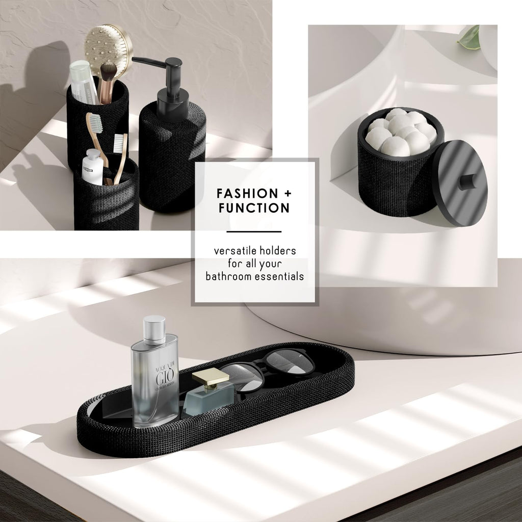 Clara Clark Bathroom Set - Black Bathroom Accessories Set, 19PC Bathroom Accessory Set, Bathroom Sets with Shower Curtain Set, Soap Dispenser & Toothbrush Holder