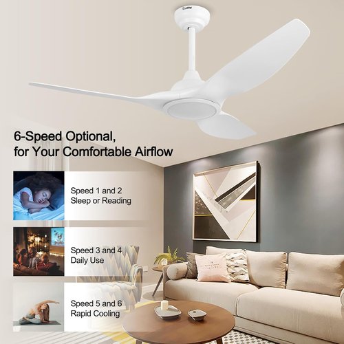 52-Inch Modern Ceiling Fan with Light - Quiet DC Motor & Remote Control | White Finish for Bedroom & Living Room