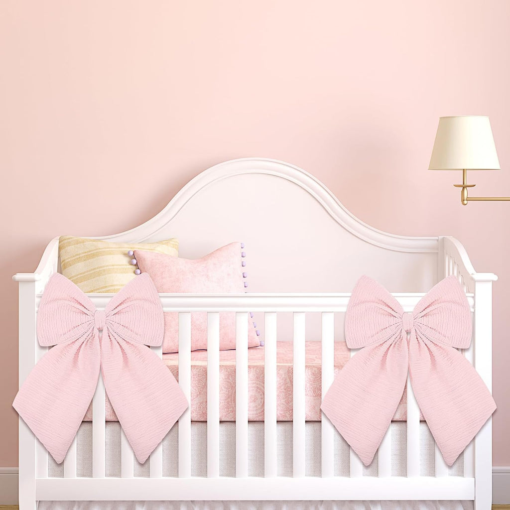 Riceshoot Large Crib Bows - 11 x 16 Inch Coquette Bow Decorations for Nursery | Pink Infant Bedroom Decor