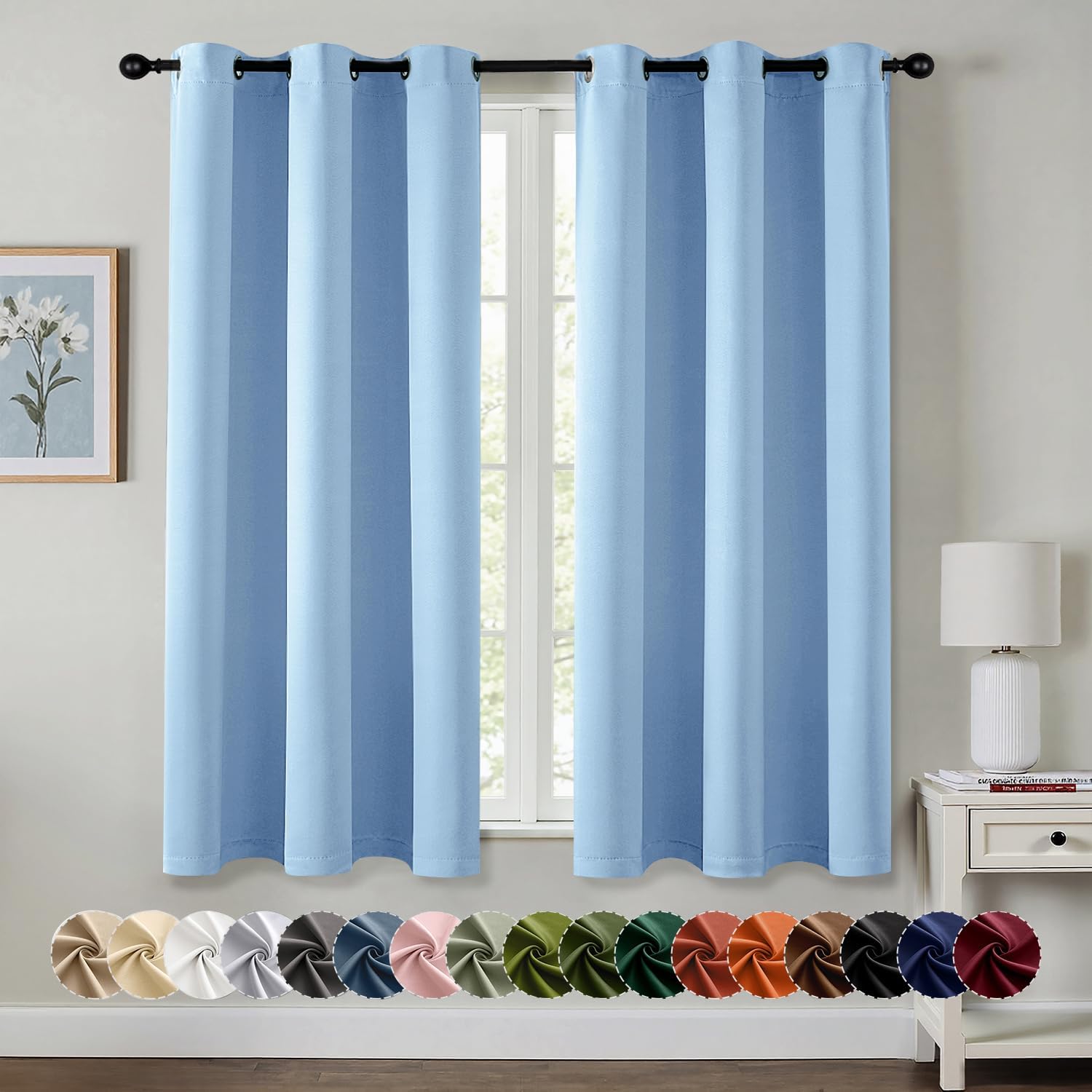 MIULEE Sky Blue Blackout Curtains - Thermal Insulated Room Darkening Drapes, 63 Inches Long, 2 Panels