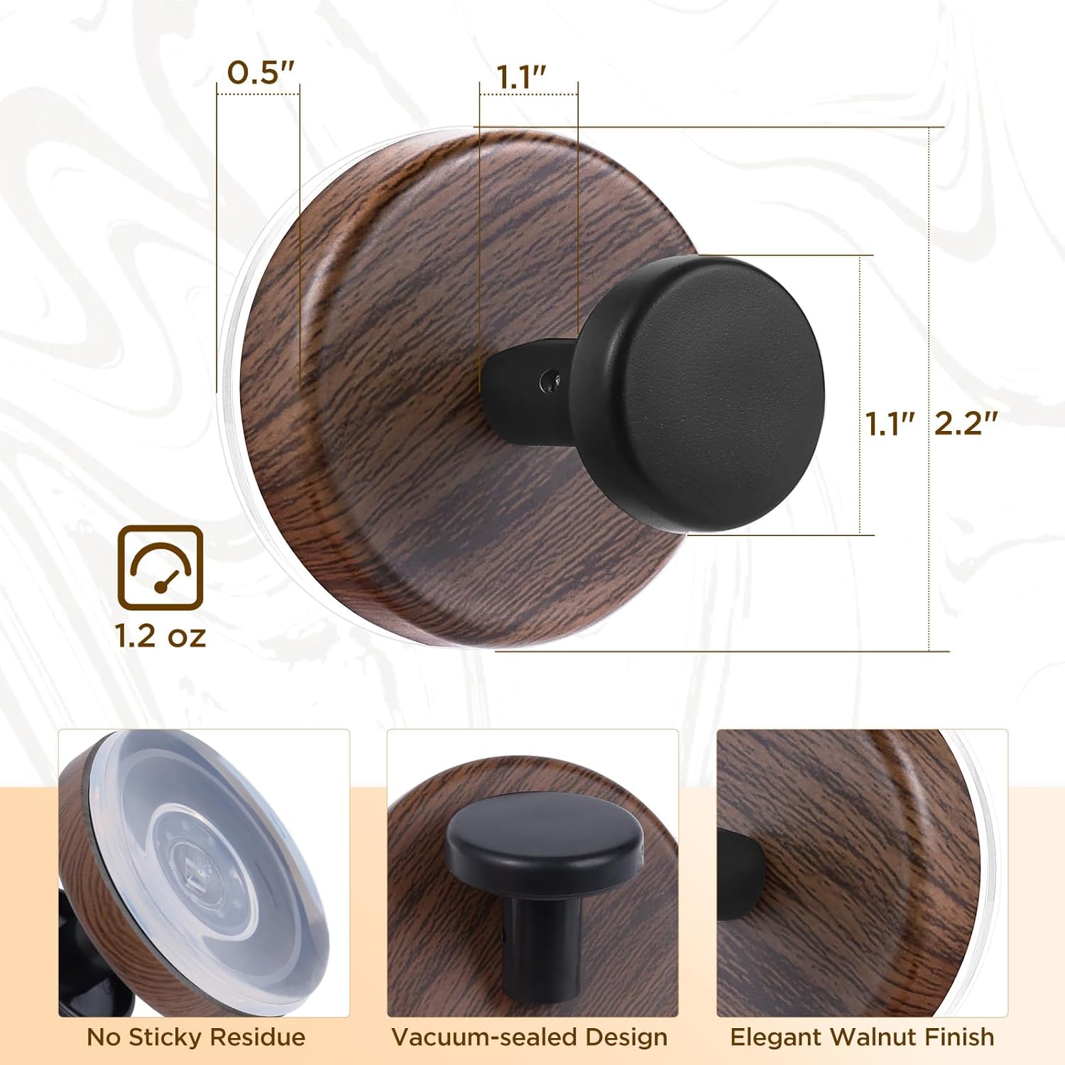 OUTXE Suction Cup Wreath Hanger - Heavy Duty Hook for Front Door & Glass Window | 2-Pack, Walnut