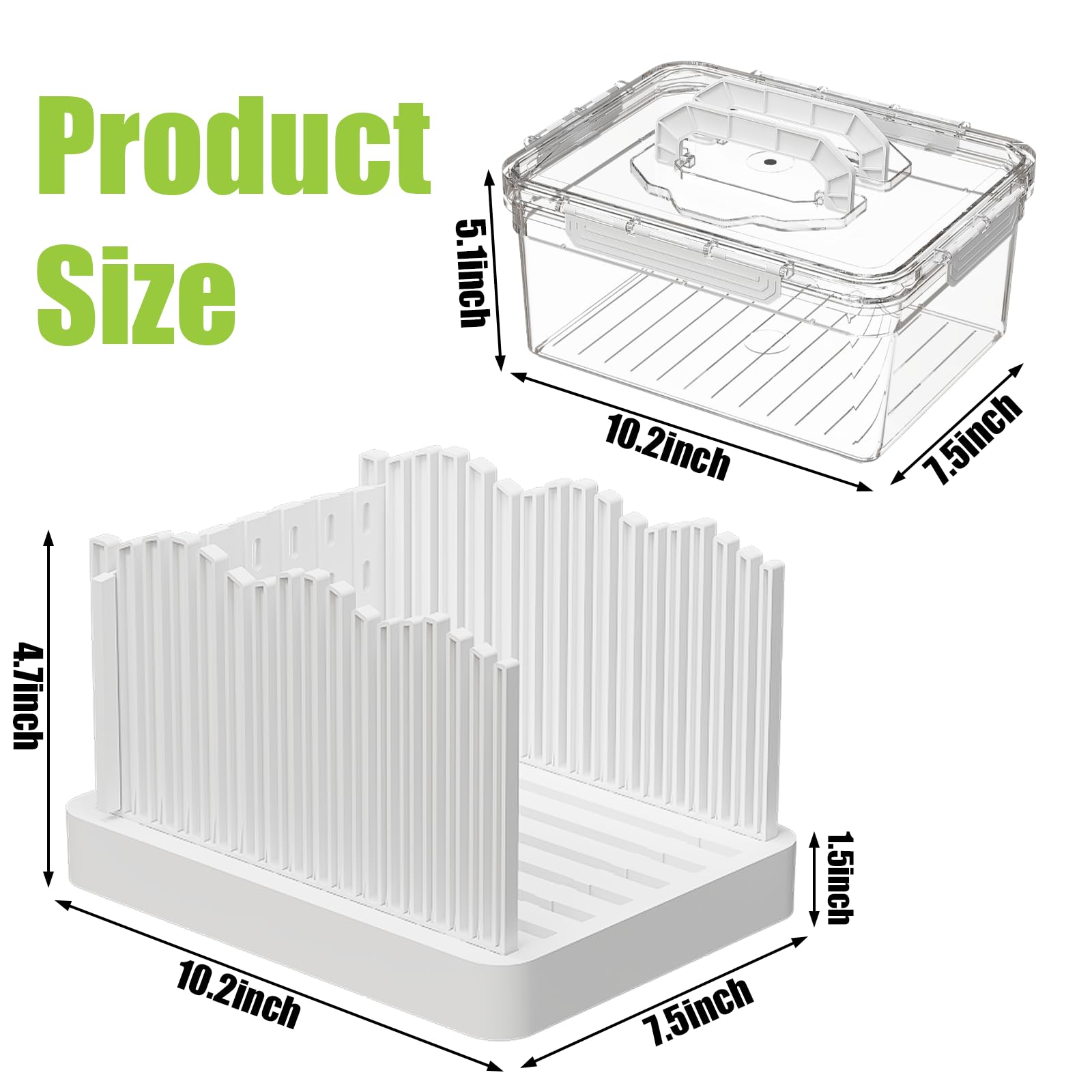 Sorgion 2-in-1 bread slicer and storage box with handle - plastic bread boxes for fresh keeping food storage containers with lids airtight for cake buns,White