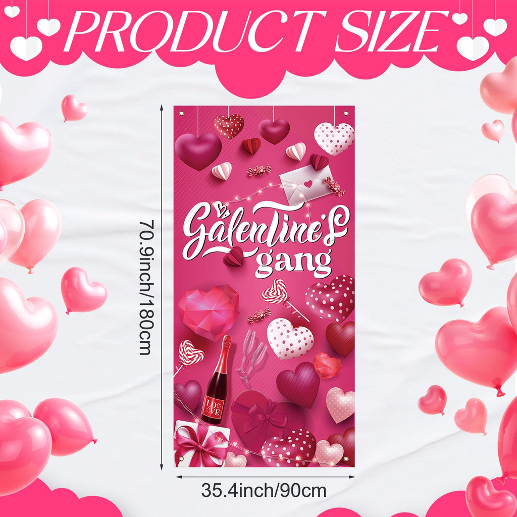 VitalCozy Galentine's Day Door Cover 72 x 35 Inch Happy Galentine's Day Galentines Gang Door Banner Pink Heart Valentines Indoor Outdoor Decorations for Women Girls Home Party Supplies(Classic)