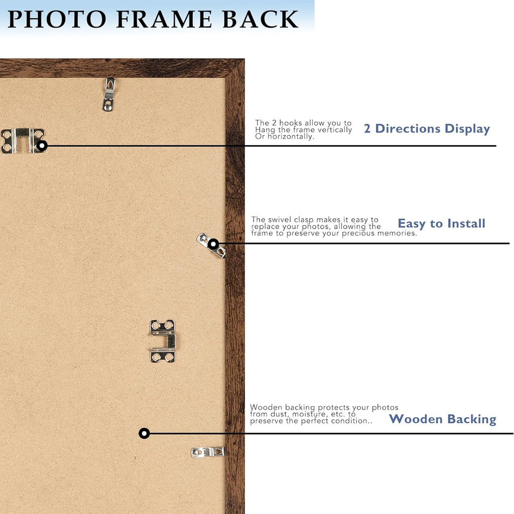Skiennix 11x14 Picture Frame - Deep Brown Wood Frame with 8x10 Mat for Wall Display