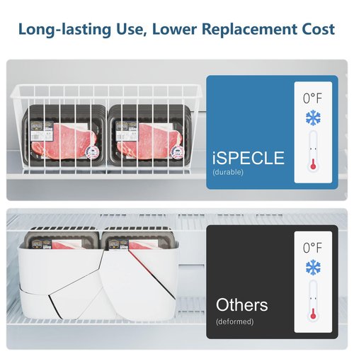 iSPECLE Freezer Organizer Bins - Fits 14 to 15.5 Cu.Ft Upright Freezers, 6 Pack Wire Baskets with High Sides to Prevent Falling, Easy Access Storage for Categorizing Food, White