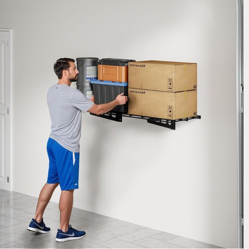 FLEXIMOUNTS Garage Shelving | Heavy-Duty Wall-Mounted Storage Rack | 1x3ft | Holds Up to 150 lbs | Black Classic Series