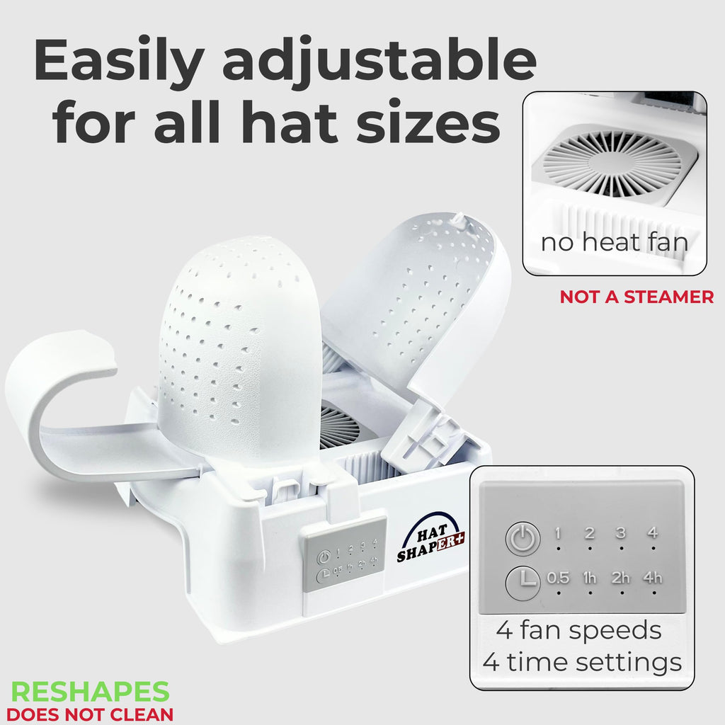 Danyco Adjustable Hat Shaper Machine with Stiffening Spray - Baseball Cap Shaper - Care Tool for Caps, Snapbacks, Fitted Hats - Fan Drying Tech for Shape Restoration & Preservation - Hat Gifts for Men