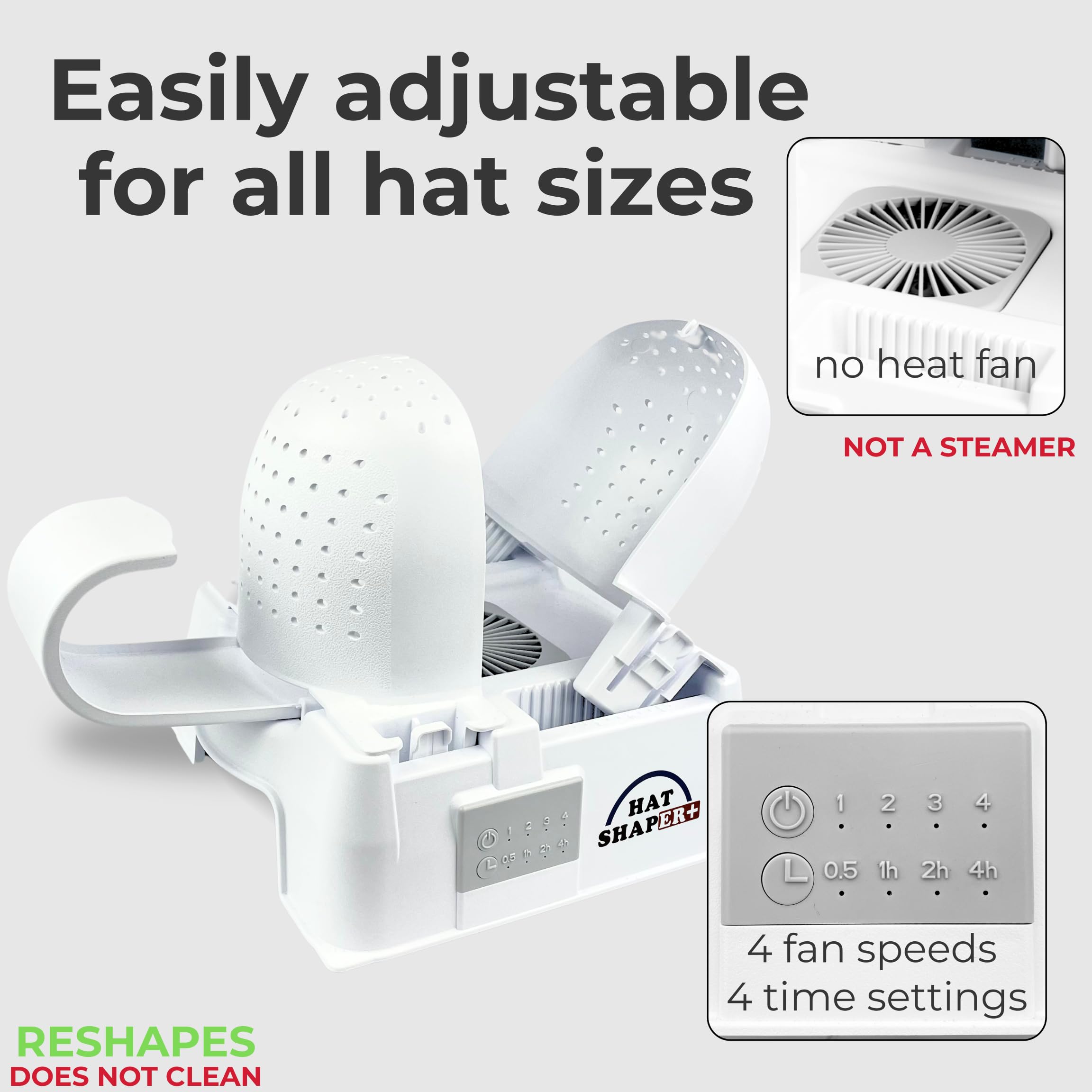 Danyco Adjustable Hat Shaper Machine with Stiffening Spray - Baseball Cap Shaper - Care Tool for Caps, Snapbacks, Fitted Hats - Fan Drying Tech for Shape Restoration & Preservation - Hat Gifts for Men