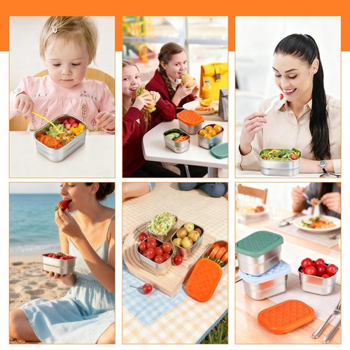 IUAOWEI 3 Pack 8oz Stainless Steel Kids Lunch Box, Small Snack Containers with Lids, Reusable Leak Proof Lunchbox, Salad Dressing Container to Go, Mini Bento Box for Daycare School