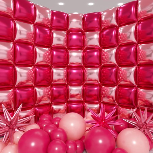 HKYOOD 50pcs Hot Pink and Pink Square Foil Balloons Wall Backdrop with 147pcs Balloon Garland Arch Kit, Double Sided Balloon Tunnel for Anniversary Bachelorette Birthday Valentines Party Decorations