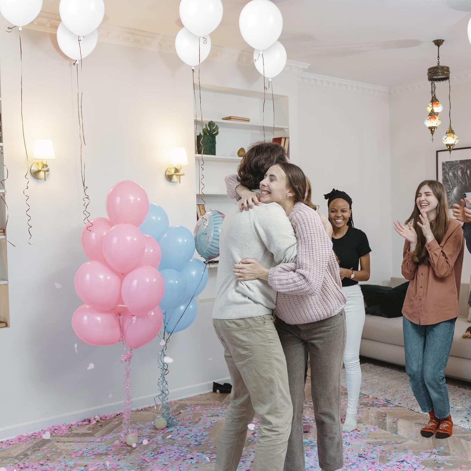 Pastel Pink & Blue Balloons by [Brand Name] - 100 Pack 12-Inch Latex Balloons with 65ft Ribbon for Gender Reveal & Baby Shower Decor