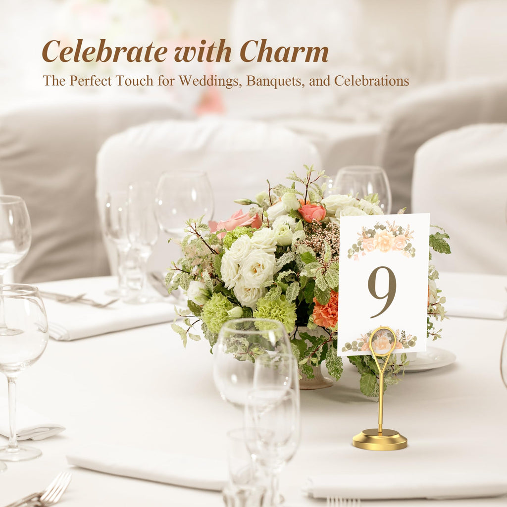 Radezon 12 Pcs Gold Table Number Holders, 4 Inch Tall Place Card Holders for Table, Sturdy Photo Picture Holders with Anti-Tip Base for Wedding Reception, Party, and Event Centerpiece