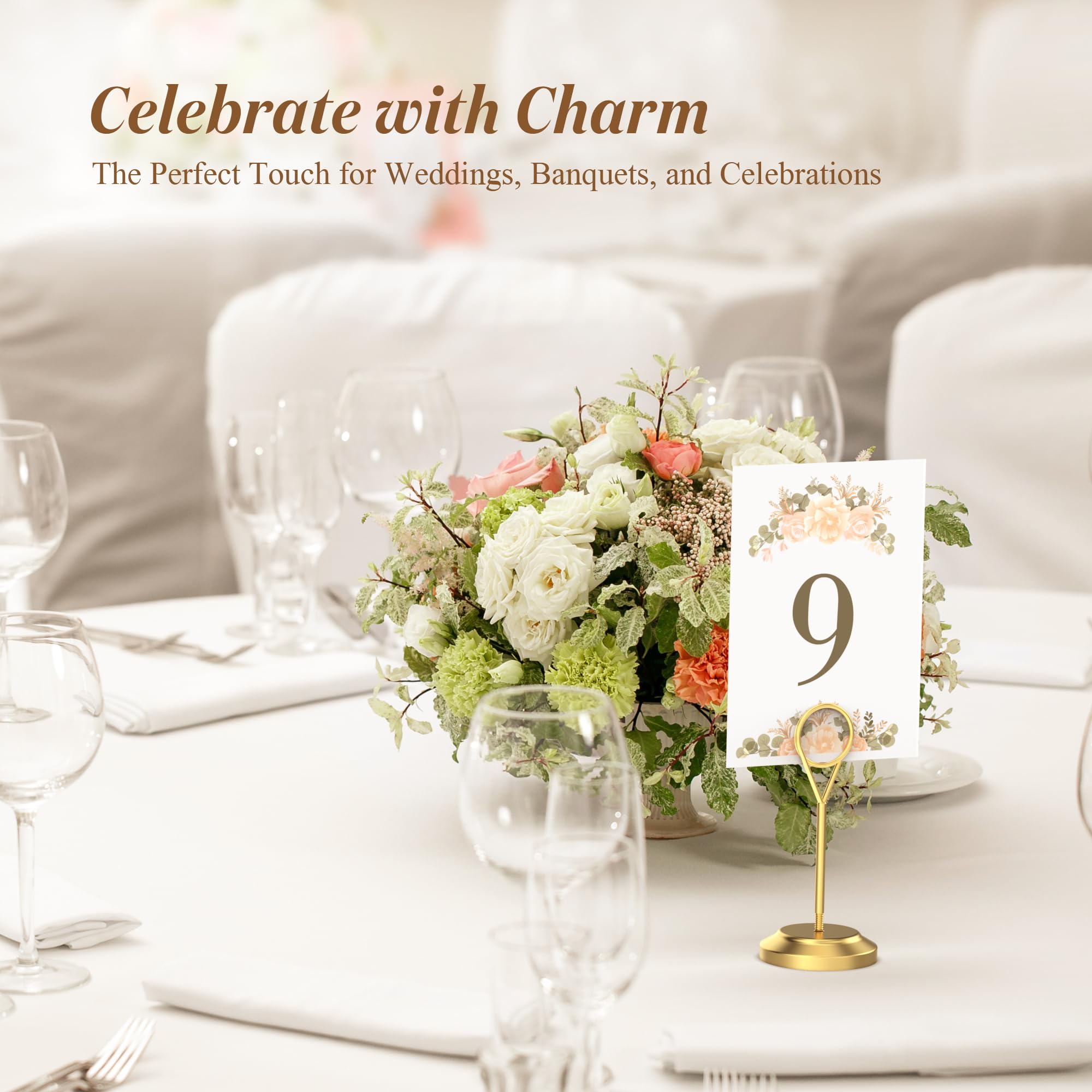 Radezon 12 Pcs Gold Table Number Holders, 4 Inch Tall Place Card Holders for Table, Sturdy Photo Picture Holders with Anti-Tip Base for Wedding Reception, Party, and Event Centerpiece