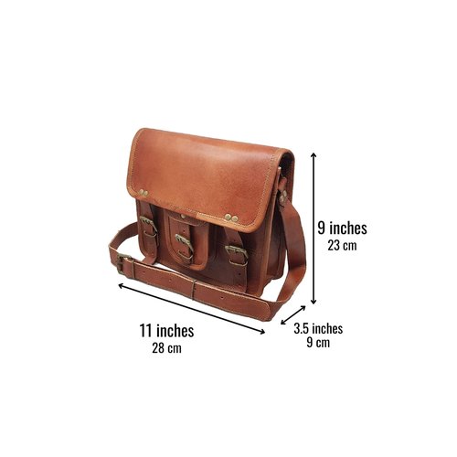 11" small Leather messenger bag shoulder bag cross body vintage messenger bag for women & men satchel man purse competible with Ipad and tablet