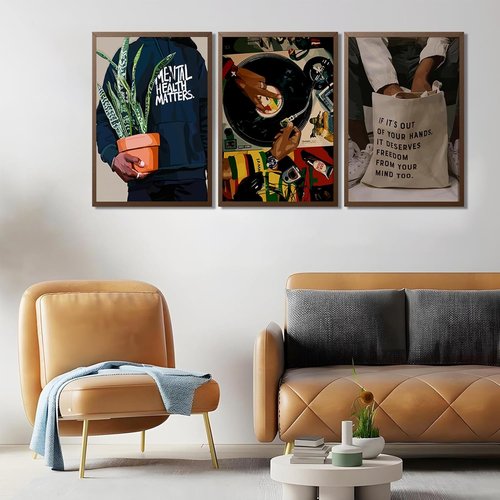 Black Men Wall Art Set of 3 | African American DJ Poster Prints | Stylish 12x16in Decor for Living Room & Bedroom