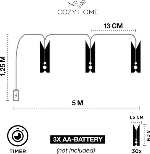 CozyHome - 5.5YD LED Photo String Lights with Clips & Timer Remote | Indoor Fairy Light Decor