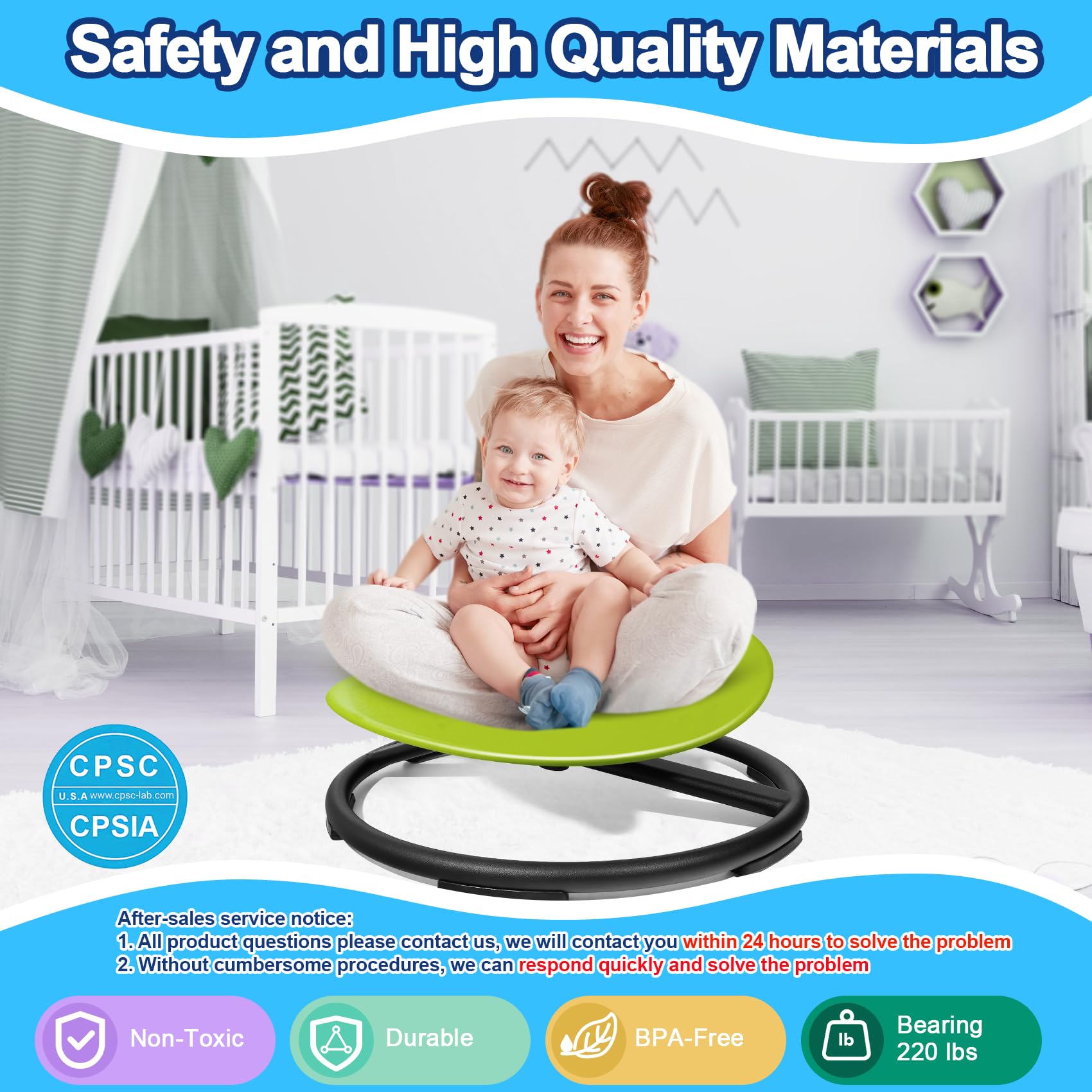 NeoKaleido Sensory Spinning Chair for Autistic Kids, ADHD Autism Swivel Chair Training Body Coordination, Metal Base Non-Slip Sit and Spin Toys for Kids Gift
