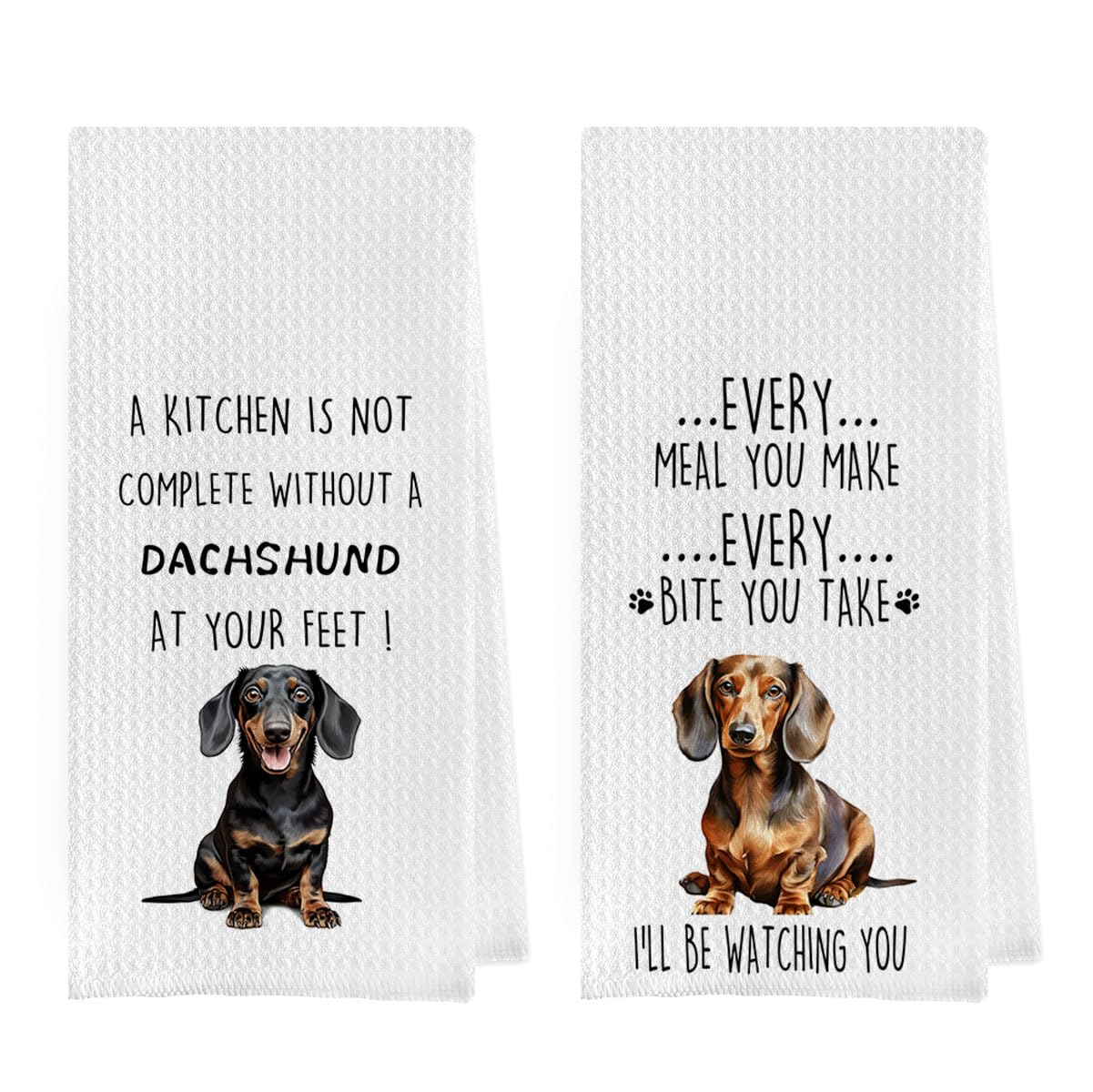 Geqtt Funny Dachshund Dish Towels Set - Dachshund Gifts Waffle Weave Kitchen Towels, Wiener Dog Decorative Hand Tea Towels for Bathroom Kitchen, Wiener Dog Gifts for Women (16×24 Inches Set of 2)