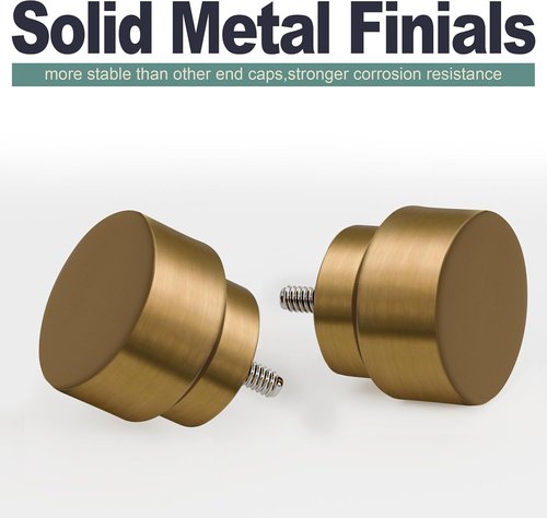 Lootkell Adjustable Warm Gold Curtain Rods - Heavy Duty 1" Diameter for Windows 72" to 144" | Solid Metal Finials