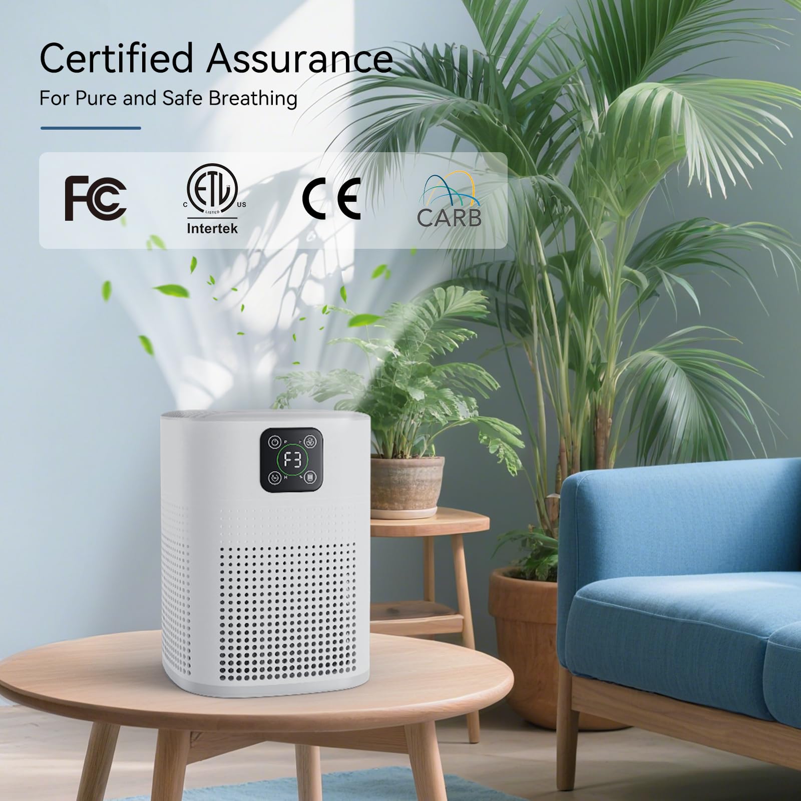 Ouneda Air Purifier for bedroom, air purifier for Home Large Room 1080 sqft with 360° Air Inlet, 3 Speeds, 9 timer, Energy Saving 12W for Home, Office, Living Room for Smoke Pet Dander Odor, White