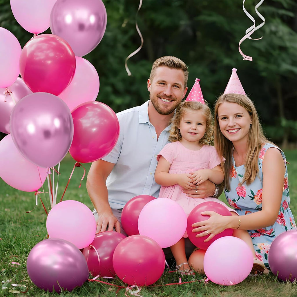 Skiennix 12-Inch Pink Balloons - Hot Pink & Metallic for Birthday, Wedding, Baby Shower Decor