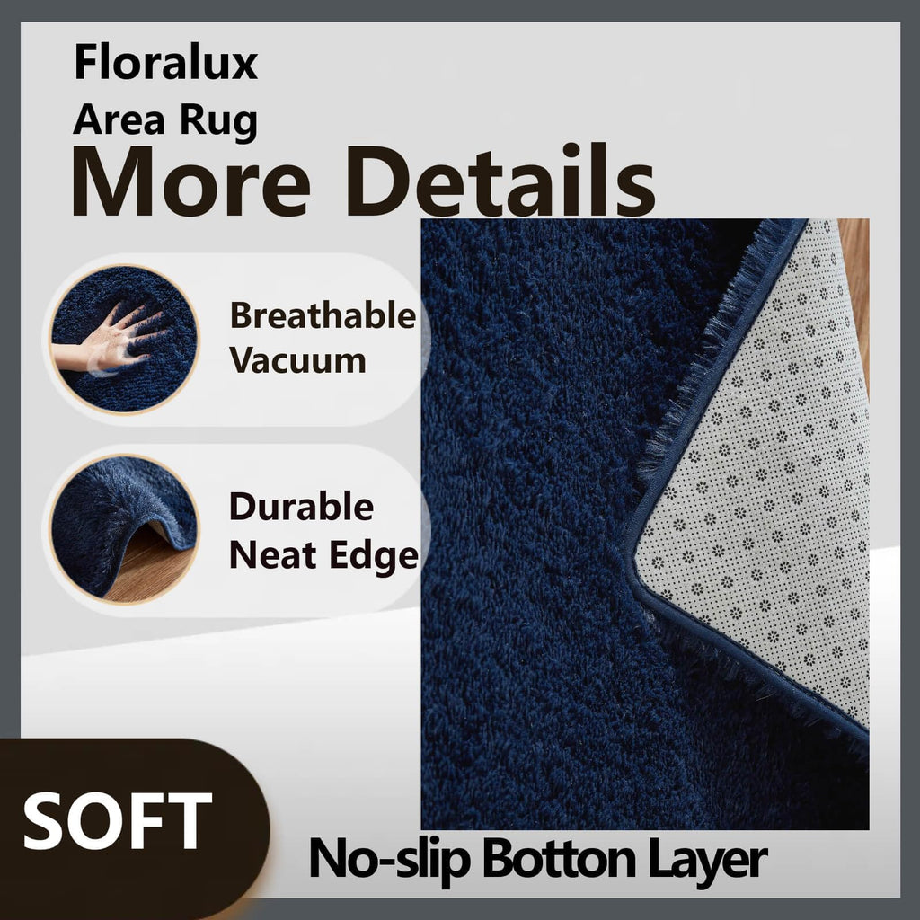 Floralux Area Rugs for Bedroom Living Room, 4x6 Rug, Dark Blue, Fluffy Fuzzy Carpet, Shag Plush Carpets for Nursery Kids Room, Home Dorm Decor Aesthetic