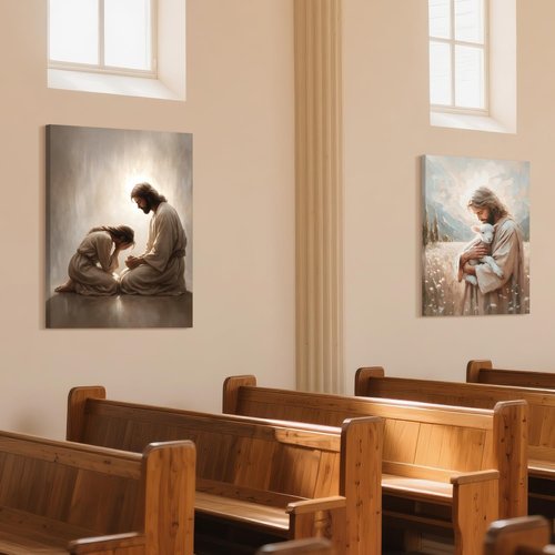 FASWQ Framed Jesus and Woman Wall Art - Christian Canvas Painting for Home | 12x16 Inch Sacred Heart Decor