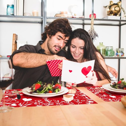 Red Heart Love Leaves Paper Placemats Disposable 50 Pack Happy Valentine's Day Placemats 16x 11 Inch Paper Table Mats for Home Kitchen Dining Table Party Decoration