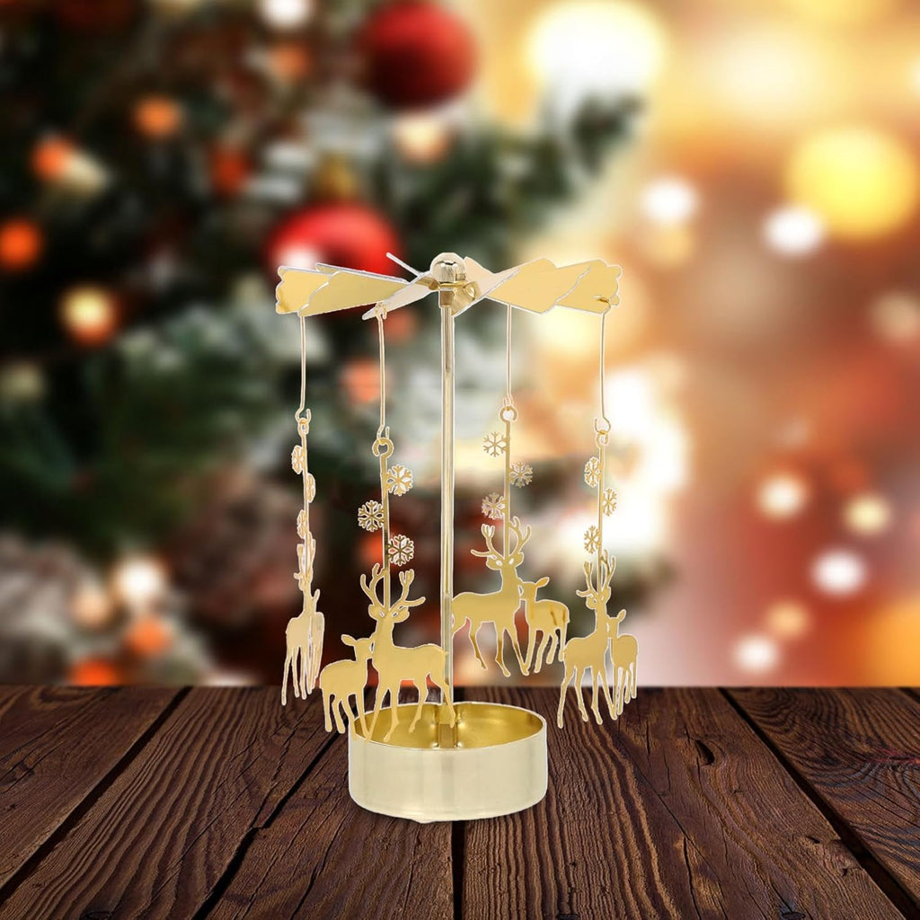 Zerodeko Rotary Candle Holder Set - 3pcs Metal Spinning Windmill Design for Christmas Decor | Festive Centerpieces