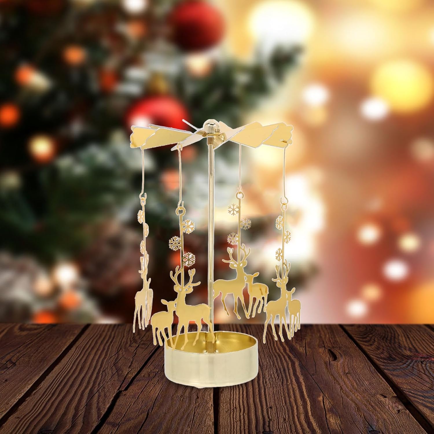 Zerodeko Rotary Candle Holder Set - 3pcs Metal Spinning Windmill Design for Christmas Decor | Festive Centerpieces